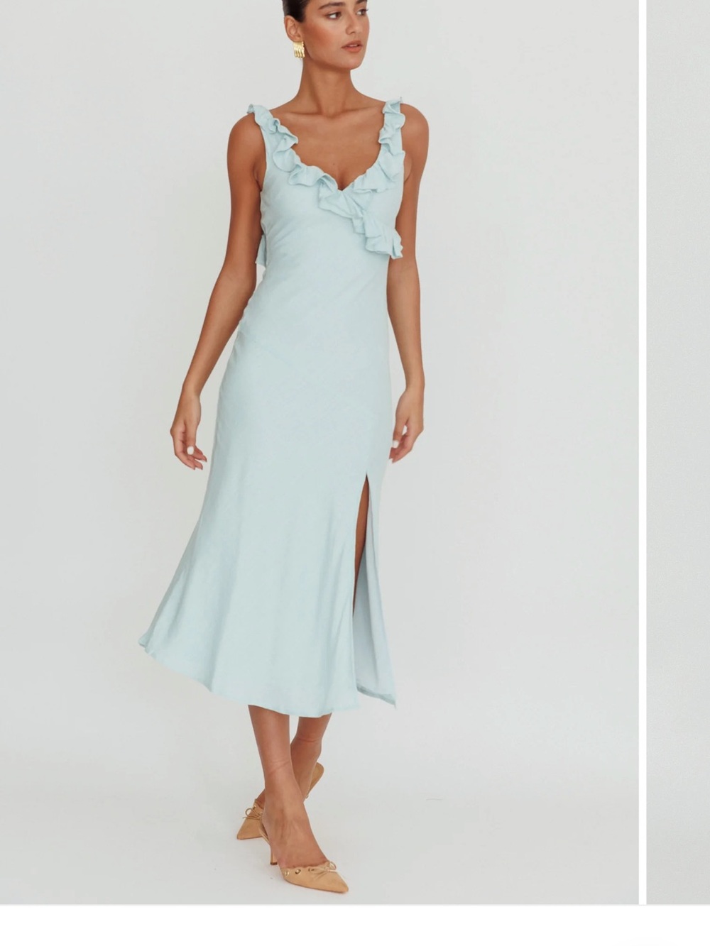 Selfie Leslie Pale Blue Ruffle-Trim Midi Dress